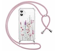 Yoedge Funda con Cuerda para iPhone 16 6,1", Transparente Carcasa Aesthetic Dibujos Flores Case con Correa Colgante Collar Correa Cuello, Silicona TPU + PC Antichoque Cover per iPhone 16,03