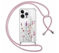 Yoedge Funda con Cuerda para iPhone 16 Pro MAX 6,9", Transparente Carcasa Aesthetic Dibujos Flores Case con Correa Colgante Collar Cuello, Silicona TPU + PC Antichoque Cover per iPhone 16 Pro MAX,03