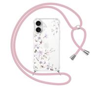 Yoedge Funda con Cuerda para iPhone 17 6,3", Transparente Carcasa Aesthetic Dibujos Flores Case con Correa Colgante Collar Correa Cuello, Silicona TPU + PC Antichoque Cover per iPhone 17,05