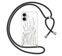 Yoedge Funda con Cuerda para iPhone 17 6,3", Transparente Carcasa Aesthetic Dibujos Flores Case con Correa Colgante Collar Correa Cuello, Silicona TPU + PC Antichoque Cover per iPhone 17,01