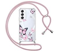 Yoedge Funda con Cuerda para Samsung Galaxy A16 5G 6,7", Transparente Carcasa Aesthetic Dibujos Mariposa Case con Correa Colgante Collar Cuello, Silicona TPU + PC Antichoque Cover per Samsung A16,04