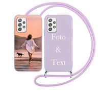 Yoedge Funda con Cuerda para Samsung Galaxy A52 / A52s 5G Personalizada Foto Imagen Texto Letras Diseño 6,5", Morado Carcasa Personalizable con Correa Cordón Cover Caso Custom para Samsung A52 Case