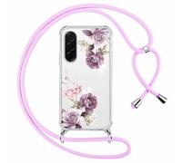Yoedge Funda con Cuerda para Samsung Galaxy A57 5G 6,7", Transparente Carcasa Aesthetic Dibujos Flores Case con Correa Colgante Collar Cuello, Silicona TPU + PC Antichoque Cover per Samsung A57,12