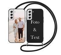 Yoedge Funda con Cuerda para Samsung Galaxy S21 FE 5G Personalizada Foto Imagen Texto Letras Diseño 6,4", Negro Carcasa Personalizable con Correa Colgante Cordón Cover Caso Custom Case