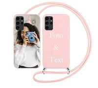 Yoedge Funda con Cuerda para Samsung Galaxy S23 Ultra 5G Personalizada Foto Imagen Texto Letras Diseño 6,8", Rosa Carcasa Personalizable Correa Cordón Cover Caso Custom para Samsung S23 Ultra 5G Case