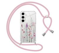 Yoedge Funda con Cuerda para Samsung Galaxy S24 FE 5G 6,7",Transparente Carcasa Aesthetic Dibujos Flores Case con Correa Colgante Collar Cuello,Silicona TPU + PC Antichoque Cover per Samsung S24 FE,03
