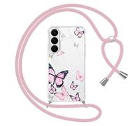 Yoedge Funda con Cuerda para Samsung Galaxy S26 5G 6,3", Transparente Carcasa Aesthetic Dibujos Mariposa Case con Correa Colgante Collar Cuello, Silicona TPU + PC Antichoque Cover per Samsung S26,04