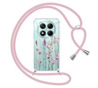 Yoedge Funda con Cuerda para Xiaomi Redmi Note 14 Pro 5G/Poco X7 6,67", Transparente Carcasa Dibujos Flores Case con Correa Colgante Collar Cuello, Silicona TPU + PC Cover per Redmi Note 14 Pro,03