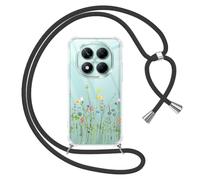 Yoedge Funda con Cuerda para Xiaomi Redmi Note 14 Pro 5G/Poco X7 6,67", Transparente Carcasa Dibujos Flores Case con Correa Colgante Collar Cuello, Silicona TPU + PC Cover per Redmi Note 14 Pro,02