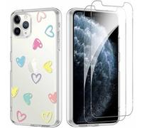 Yoedge Funda para iPhone 11 Pro 5,8'' con 2 Piezas Cristal Templado Protector Pantalla, Aesthetic Dibujos Ultra Fina Transparente Carcasa, Antigolpes TPU Silicona Case para iPhone 11 Pro, amar 02