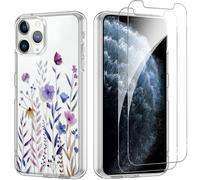 Yoedge Funda para iPhone 11 Pro 5.8’’ con 2 Piezas Cristal Templado Protector Pantalla, Aesthetic Ultra Fina Transparente Carcasa, Antigolpes TPU Silicona Case para iPhone 11 Pro, Hojas