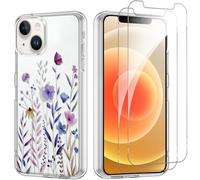 Yoedge Funda para iPhone 14/iPhone 13 6.1’’ con 2 Piezas Cristal Templado Protector Pantalla, Aesthetic Ultra Fina Transparente Carcasa, Antigolpes TPU Silicona Case para iPhone 13, Hojas