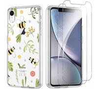 Yoedge Funda para iPhone XR 6,1'' con 2 Piezas Cristal Templado Protector Pantalla, Aesthetic Dibujos Ultra Fina Transparente Carcasa, Antigolpes TPU Silicona Case para iPhone XR, Abeja