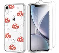 Yoedge Funda para iPhone XR 6,1'' con 2 Piezas Cristal Templado Protector Pantalla, Aesthetic Dibujos Ultra Fina Transparente Carcasa, Antigolpes TPU Silicona Case para iPhone XR, champiñón