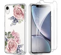 Yoedge Funda para iPhone XR 6,1’’ con 2 Piezas Cristal Templado Protector Pantalla, Aesthetic Ultra Fina Transparente Carcasa, Antigolpes TPU Silicona Case para iPhone XR, Flor 10