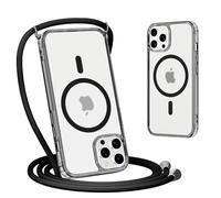 Yoedge Magnética Funda con Cuerda para iPhone 16 Pro MAX,Compatible con MagSafe, Carcasa Mate Translúcida Delgada Silicona Anti-Choque Antiarañazos Protector Case con Ajustable Correa Colgante, Negro