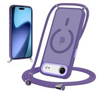 Yoedge Magnética Funda para iPhone 17 Air 6,6" con Cuerda, Compatible con MagSafe, Carcasa Mate Translúcida PC Suave TPU Antigolpes Protectora Case con Ajustable Correa Cordon Colgante, Púrpura