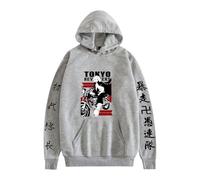 Yoedoa Sudadera con Capucha Gráfica del Anime Tokyo Revengers, Sudadera con Capucha con Caracteres Japoneses (Grey,4XL)
