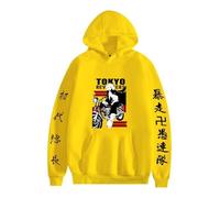 Yoedoa Sudadera con Capucha Gráfica del Anime Tokyo Revengers, Sudadera con Capucha con Caracteres Japoneses (Yellow,4XL)