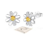 YOEE Pendientes de tuerca para mujer, chapados en plata de ley, con diseño de margaritas en naranja, morado, amarillo, azul, rosa, verde, regalo de joyería para mamá, hermana, novia, Circonita cúbica