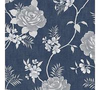 YöL Rosalind Darcy James - Papel pintado para decoración del hogar, diseño floral, color azul metálico