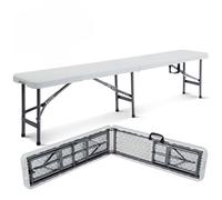 YOEVU Banco Plegable Portátil Multifuncional, Plástico HDPE, 183x28x43cm, Capacidad 300kg, para Jardín Exterior Camping y Patio, Moderno, Blanco