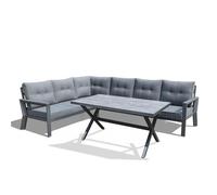 YOEVU Conjunto de Jardín 7 Plazas Gris | Aluminio Resistente al Óxido, Sofá Esquinero Modular, Cojines Desenfundables, Mesa Amplia y Funcional, Extra Grande