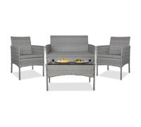 YOEVU Conjunto de Jardín Exterior, 4 Piezas Ratán Sintético, Gris Claro | Sofá y Sillas con Cojines Lavables, Mesa Cristal Templado, Resistente Agua/Sol, Ideal Terraza, Patio, Balcón