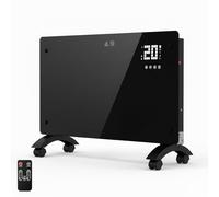 YOEVU | Emisor térmico de cristal | 2500W | Pantalla LCD táctil, control remoto, ruedas y soporte de pared | Calefacción eficiente y versátil para el hogar, Negro