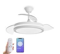 Yoevu Espartan Ventilador de Techo con Luz LED y Aspas Retractiles 107cm Blanco