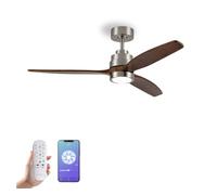 YOEVU HELIX - Ventilador de Techo con luz WIFI Alexa App y mando | 50 W | 6 Velocidades | Ultra silencioso | 3 Aspas 132 Diámetro | Temporizador | Luz LED regulable | madera clara (Nogal)