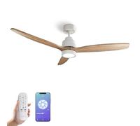 YOEVU HELIX - Ventilador de Techo con luz WIFI Alexa App y mando | 50 W | 6 Velocidades | Ultra silencioso | 3 Aspas 132 Diámetro | Temporizador | Luz LED regulable | madera clara [Clase energética A]