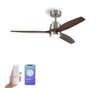 YOEVU HELIX - Ventilador de Techo con luz WIFI Alexa App y mando | 50 W | 6 Velocidades | Ultra silencioso | 3 Aspas 132 Diámetro | Temporizador | Luz LED regulable | madera clara (Nogal)