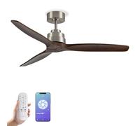 YOEVU HÉLIX - Ventilador de Techo con mando y Wifi | Compatible con Alexa y App | 30 W | 6 Velocidades | Motor DC | 3 Aspas 132 diámetro | Modo verano-invierno, Sin luz (Nogal)