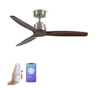 YOEVU HÉLIX - Ventilador de Techo con mando y Wifi | Compatible con Alexa y App | 30 W | 6 Velocidades | Motor DC | 3 Aspas 132 diámetro | Modo verano-invierno, Sin luz (Nogal)