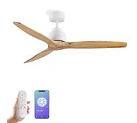 YOEVU HÉLIX - Ventilador de Techo con mando y Wifi | Compatible con Alexa y App | 30 W | 6 Velocidades | Motor DC | 3 Aspas 132 diámetro | Modo verano-invierno, Madera clara, Sin luz