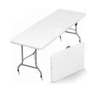 YOEVU - Mesa Plegable 240cm | Diseño Tipo Maleta con Asa | Resistente y Portátil | Capacidad para 8-10 Personas | Ideal para Interiores y Exteriores | Blanco | Plástico