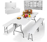 YOEVU Mesa Plegable con 2 Bancos, Conjunto Picnic 180 cm, Set Portátil Tipo Maleta, Estructura de Acero Resistente hasta 240 kg, para Camping, Jardín, Terraza y Eventos