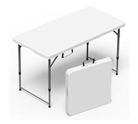 YOEVU - Mesa Plegable de Plástico | Diseño Tipo Maleta con Asa | Resistente y Portátil | Capacidad para 2-4 Personas | Ideal para Interiores y Exteriores | Blanco, Plástico (122CM)