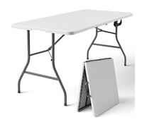 YOEVU - Mesa Plegable de Plástico 150 CM | Tipo Maleta con Asa para Transporte Fácil | Resistente y Portátil | Capacidad para 4-6 Personas | Ideal para Interior y Exterior | Color Blanco