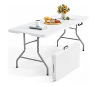 YOEVU Mesa Plegable de Plástico 180cm, Blanco | Diseño Tipo Maleta con Asa, Resistente y Portátil, Capacidad para 8 Personas, Ideal para Interiores y Exteriores