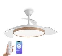 YOEVU NATURE - Ventilador de Techo con luz | 72 W | Compatible con Alexa y App | Luz LED Regulable | Aspas Retráctiles | Función Invierno/Verano, Madera, ABS