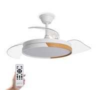 YOEVU NATURE WHITE - Ventilador de Techo con luz | 72 W | Motor DC | Luz LED Regulable | Aspas Retráctiles | Función Invierno/Verano, Sin WiFi, Blanco y Madera, ABS