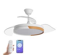 YOEVU NATURE WHITE | Ventilador de techo inteligente | Blanco y madera, aspas retráctiles, luz LED regulable, control WiFi | Compatible con Alexa Función invierno/verano