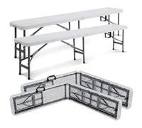 YOEVU Banco Plegable Portátil Multifuncional, Blanco, Plástico HDPE, 180x28x43cm, Capacidad 300kg, Moderno (Blanco | Pack de 2 uds)