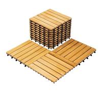 YOEVU Set de 11 Baldosas Madera de Acacia Exterior e Interior | 1 m², Suelo de Terraza Exterior, Antideslizantes, Resistentes al Clima, Fácil Instalación, para Jardín