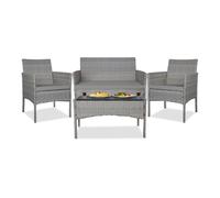 Yoevu - set de jardín conversacional 4 piezas - 1 sofá, 2 sillas con cojines y mesa con cristal templado, muebles de exterior en ratán, resistentes al agua, para terraza, patio o balcón
