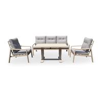 YOEVU - Set de Muebles de Jardín | 5 Plazas | Sillón Reclinable | Mesa Elevable Multifuncional | Resistente a la Intemperie | Ideal para Exterior, Extra Grande, Aluminio (Beige)