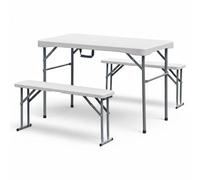 YOEVU Set de Picnic Plegable con Mesa y 2 Bancos, 113 cm, Conjunto Portátil Compacto para 4 Personas, Jardín, Camping, Terraza y Exterior, Blanco