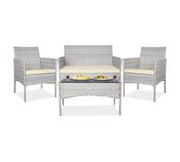 YOEVU - Set Jardín 4 Piezas | Sofá, Sillas con Cojines Lavables | Mesa Cristal Templado | Resistente Agua/Sol | Ideal Terraza, Patio, Balcón | 101.6x53.34x79.98 Cm, Ratán Sintético (Gris Claro)